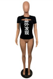 White Fashion Sexy Print Hollowed Out O Neck T-Shirts
