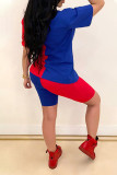 Blue Casual Print Lips Printed O Neck Short Sleeve Two Pieces