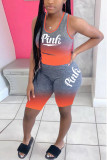 Blue Fashion Casual Letter Printed Sports Set