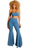 Blue Fashion adult Sexy backless Solid Two Piece Suits Bandage Boot Cut Sleeveless Two-piece P