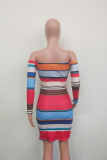 Multicolor Sexy Striped Patchwork Bateau Neck Pencil Skirt Dresses