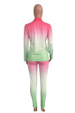 Blue Street Gradual Change Print Turn-back Collar Long Sleeve Two Pieces
