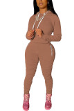 Coffee Fashion Sexy Adult Polyester Solid Split Joint Fold Hooded Collar Long Sleeve Regular Sleeve Regular Two Pieces