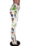 Yellow White Yellow Light Purple Polyester Button Fly High Patchwork Print Character Draped Boot Cut Pants Bottoms