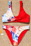 Red Fashion Sexy Patchwork Print Swimwears