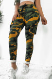 White Fashion Casual Camouflage Print Mid Waist Trousers