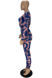 Blue Casual Print Patchwork O Neck Long Sleeve Two Pieces
