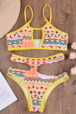 Multicolor Sexy Print Hollowed Out Split Joint Swimwears