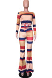 Orange Elegant Print O Neck Long Sleeve Two Pieces