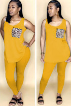 Yellow Milk Silk Fashion Casual adult Ma'am Patchwork Solid Two Piece Suits pencil Sleeveless Two Pieces
