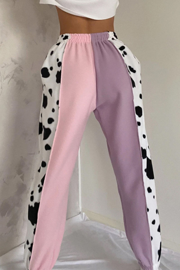 Purple Casual Print Patchwork Without Belt Loose High Waist Wide Leg Bottoms