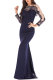 Blue Fashion Long Sleeves O neck Slim Dress Floor-Length Patchwork