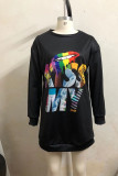 Black Street Print O Neck A Line Dresses