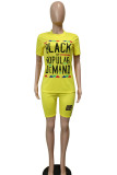 Yellow venetian Fashion Street Print Two Piece Suits Straight Short Sleeve Two Pieces