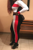 Red Casual Solid Patchwork O Neck Long Sleeve Two Pieces