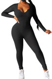 Black Fashion Casual Adult Solid Patchwork V Neck Skinny Jumpsuits
