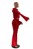 Red Fashion Casual Solid Basic Hooded Collar Long Sleeve Two Pieces