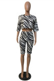 White Fashion Casual Print Basic O Neck Half Sleeve Two Pieces