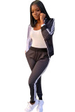 Black Fashion adult Casual Two Piece Suits Print Zippered pencil Long Sleeve Two-piece Pants Se