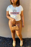 White Fashion Casual Print Basic O Neck Tops