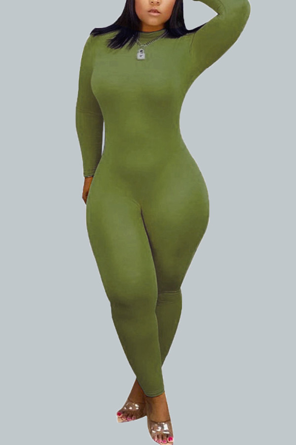 Green Sexy Print O Neck Regular Jumpsuits