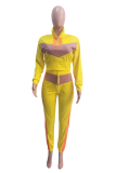 Yellow Street Patchwork Turtleneck Long Sleeve Two Pieces