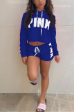 Pink Sportswear Print Hooded Collar Long Sleeve Two Pieces