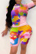 Pink Fashion Casual Print Basic O Neck Short Sleeve Two Pieces