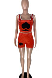 Red Sexy Casual Print Basic U Neck Sleeveless Two Pieces