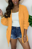 Yellow Fashion Daily Adult Acetate Fiber Solid Cardigan O Neck Outerwear