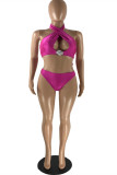 Yellow Fashion Sexy Solid Hollowed Out Swimwears Set