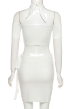White Sexy Solid Split Joint Off the Shoulder Short Sleeve Two Pieces
