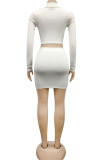 Blue Sexy Solid Patchwork O Neck Long Sleeve Two Pieces
