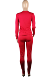 Red Casual Solid Patchwork O Neck Long Sleeve Two Pieces