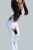 White Casual Solid Patchwork V Neck Long Sleeve Two Pieces