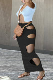 Yellow Fashion Sexy Solid Hollowed Out Asymmetrical V Neck Short Sleeve Two Pieces