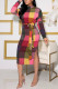 Colour Fashion Casual Plaid Print With Belt Half A Turtleneck Long Sleeve Dresses