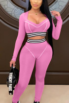 Pink Sexy Polyester Solid Split Joint Long Sleeve Regular Sleeve Short Two Pieces