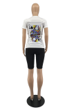 Pink Casual Print Patchwork O Neck Short Sleeve Two Pieces