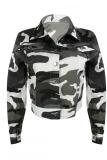 Gold Turndown Collar Camouflage Patchwork The cowboy Others Long Sleeve Denim jacket