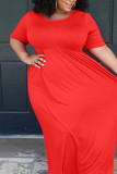 Red Polyester Sexy O Neck Solid Draped Draped Plus Size