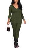 Black Fashion Sexy Adult Polyester Solid Split Joint V Neck Long Sleeve Regular Sleeve Regular Two Pieces