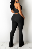 Pink Sexy Casual Solid Draw String Halter Sleeveless Two Pieces