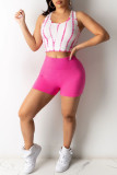 Rose Red Casual Sportswear Print Basic O Neck Sleeveless Two Pieces