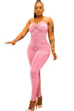 Light Pink Fashion Sexy Solid Draped Sleeveless V Neck Jumpsuits