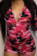Red Sexy Camouflage Print Patchwork O Neck Skinny Rompers