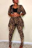 Multi-color Polyester Fashion adult Sexy Leopard Print Two Piece Suits Slim fit Patchwork Camouflage pencil Long