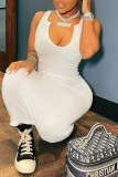 White Fashion Sexy Solid Basic U Neck Vest Dress