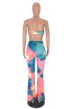 Multi-color Polyester Fashion Sexy asymmetrical Slim fit Two Piece Suits backless Bandage Tie Dye crop top Strai