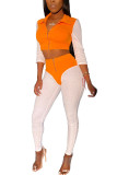Orange Fashion adult Ma'am OL Patchwork Solid Two Piece Suits pencil Long Sleeve Two Pieces